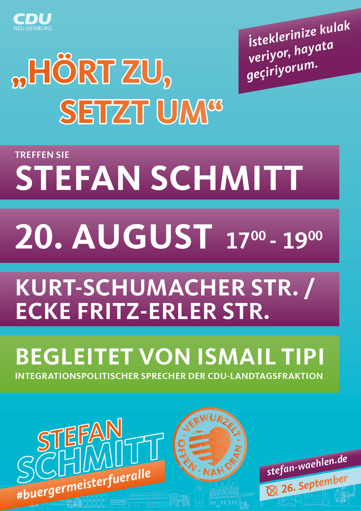 Plakat Treffen Sie Stefan Schmitt am 20. August von 17 - 19 Uhr